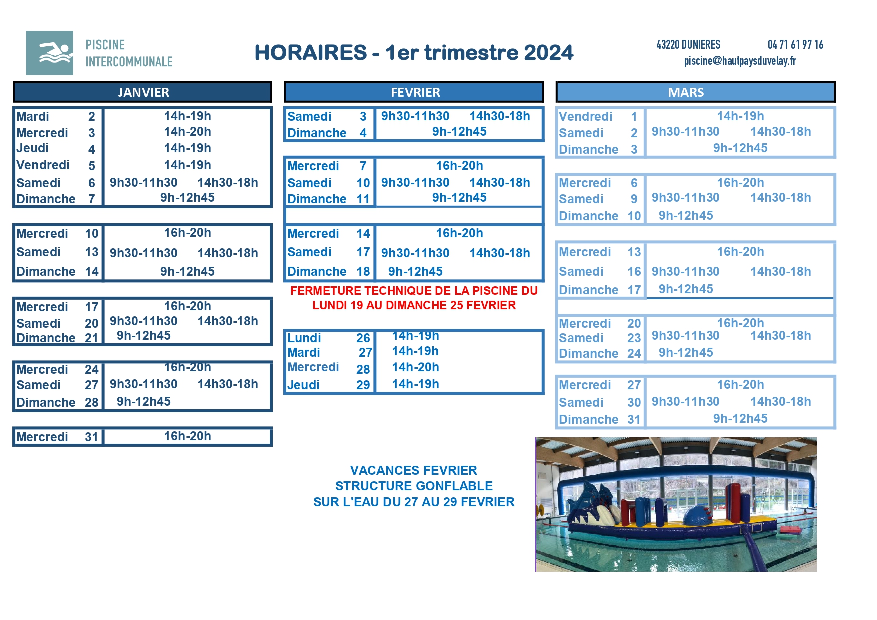 Horaires d ouverture piscine Haut Pays du Velay communauté